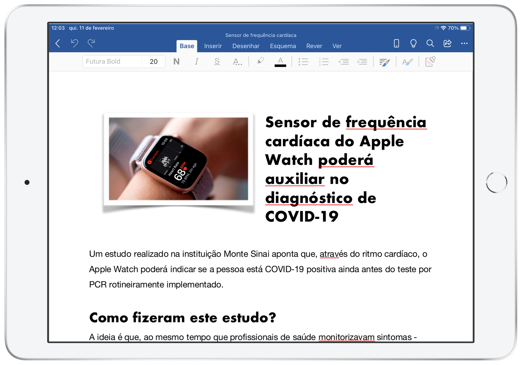 Microsoft Word no iPad.