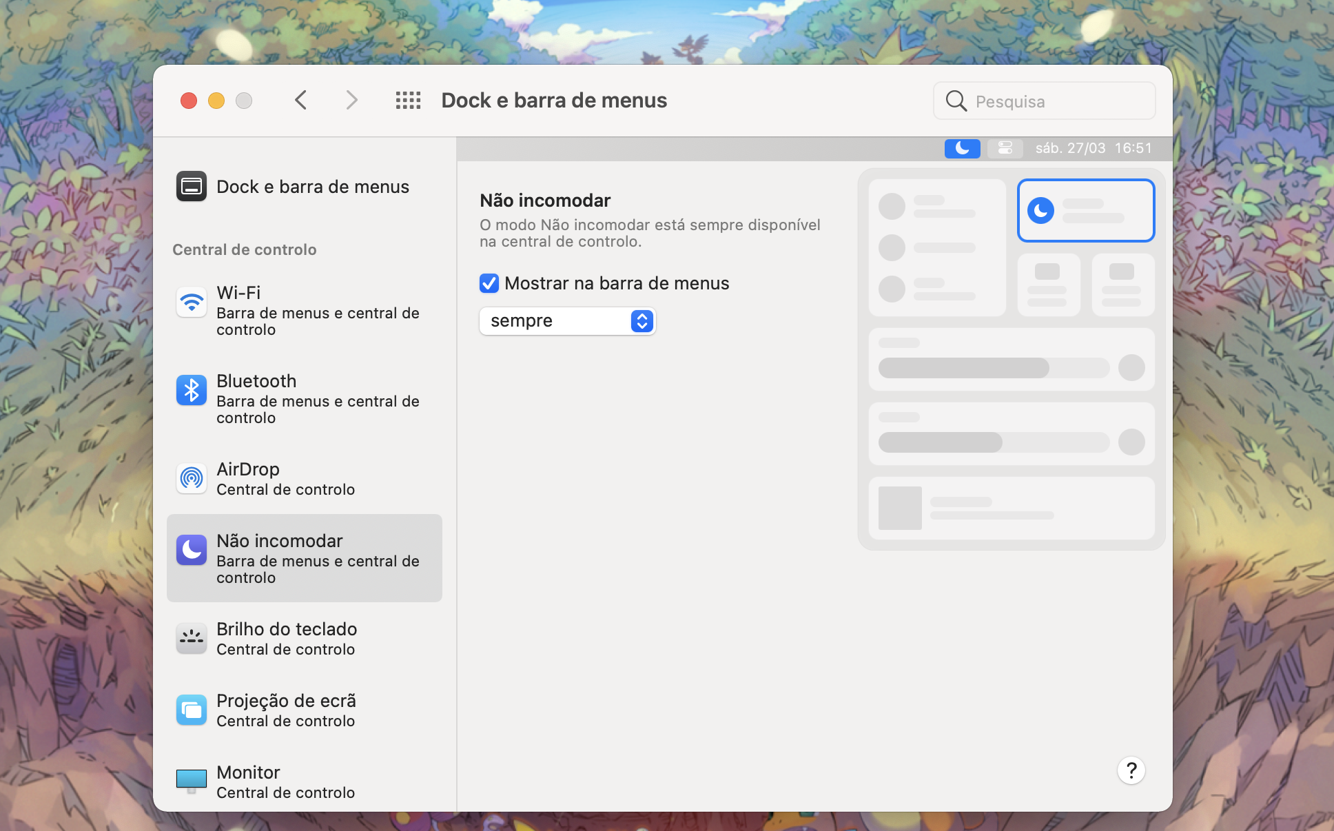 Ativar a oção Não incomodar na barra de menus no macOS Big Sur