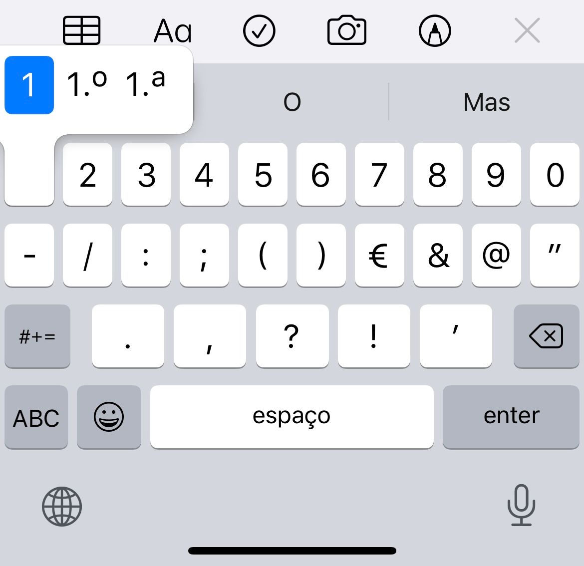 Escrever os números cardinais no iPhone