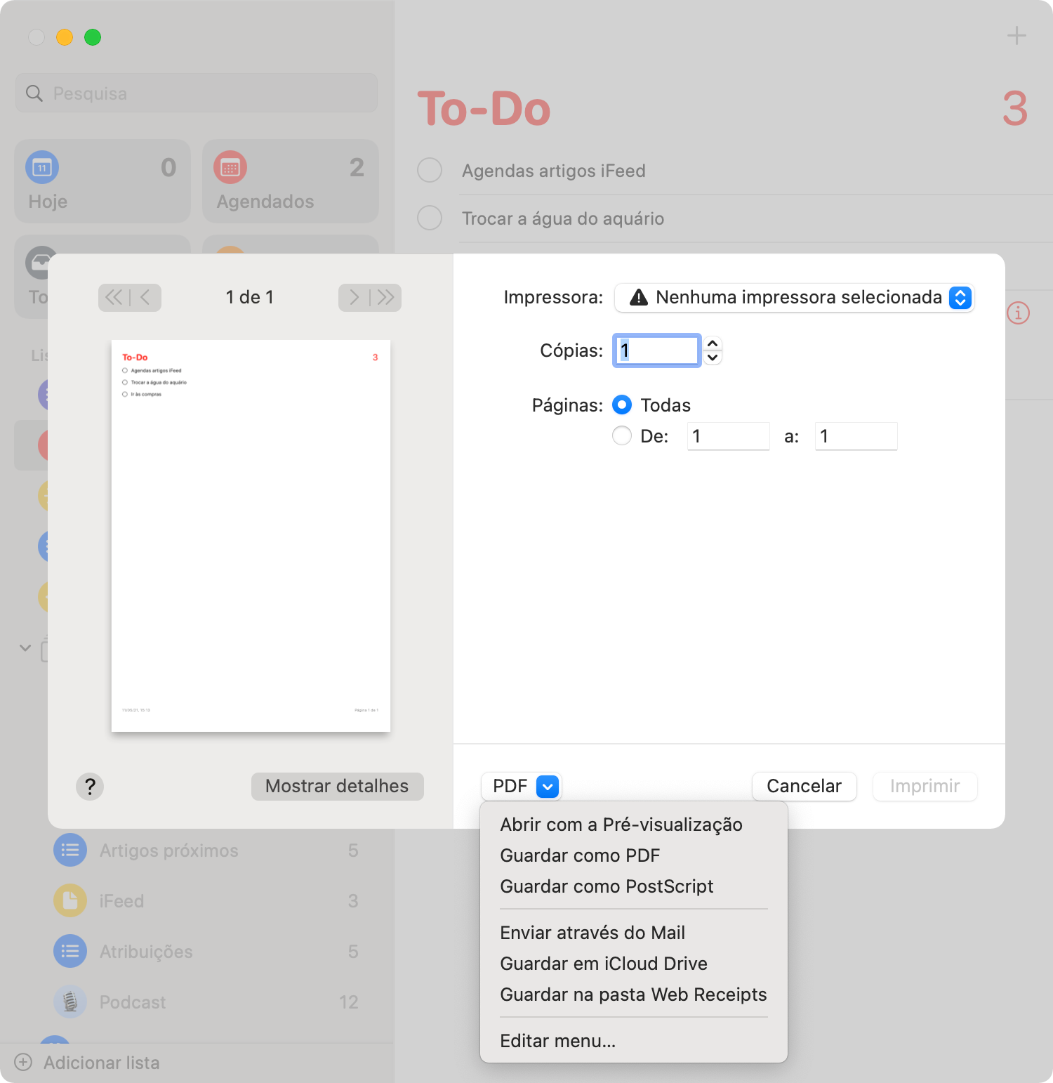Imprimir Lembretes no macOS 11.3
