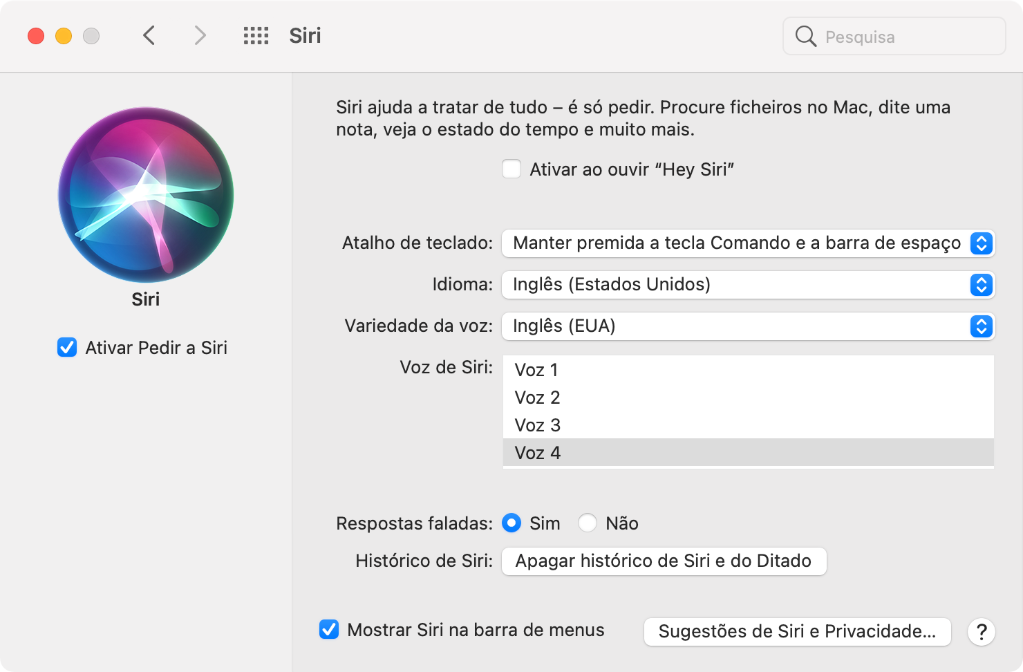 Alterar a Voz e a Variedade da Siri no macOS