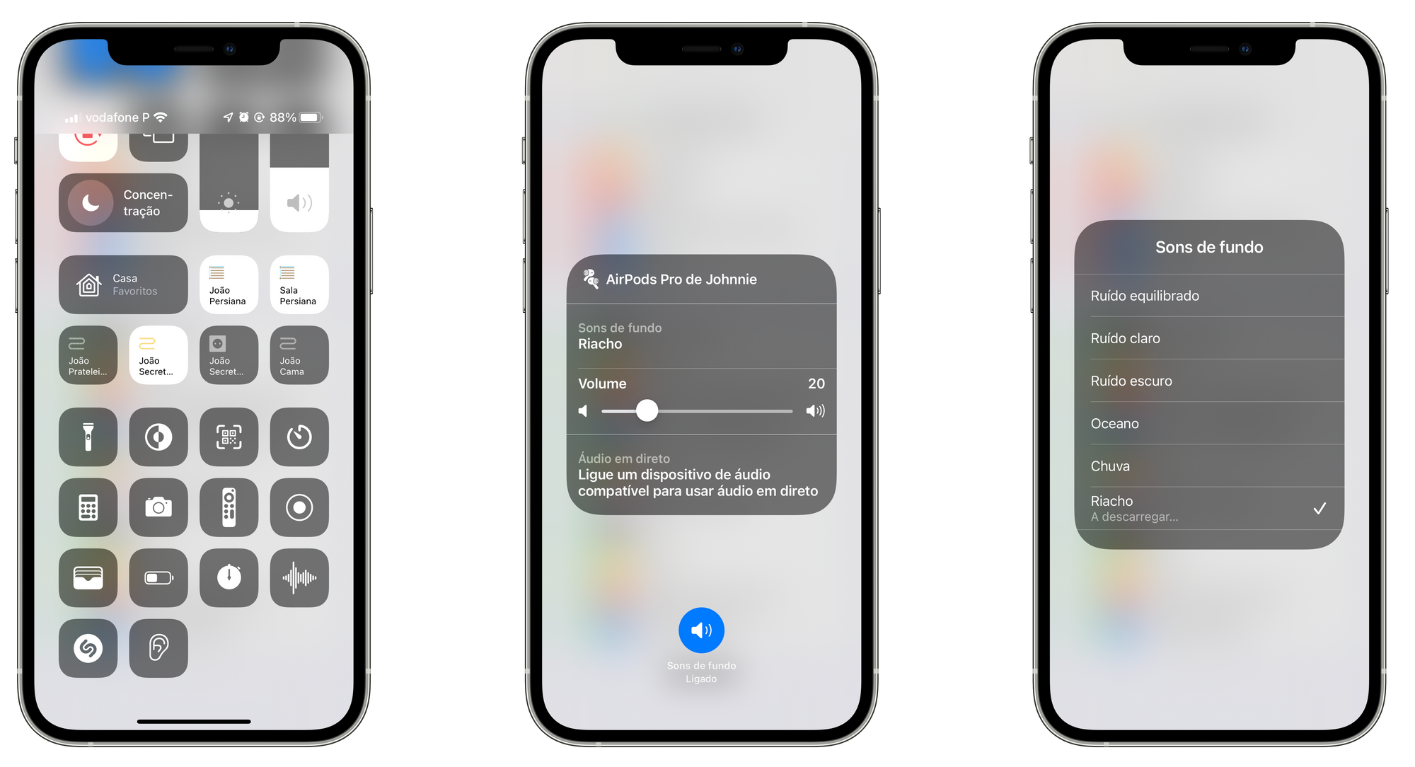 Como ativar os sons de fundo através da Central de Controlo no iOS 15