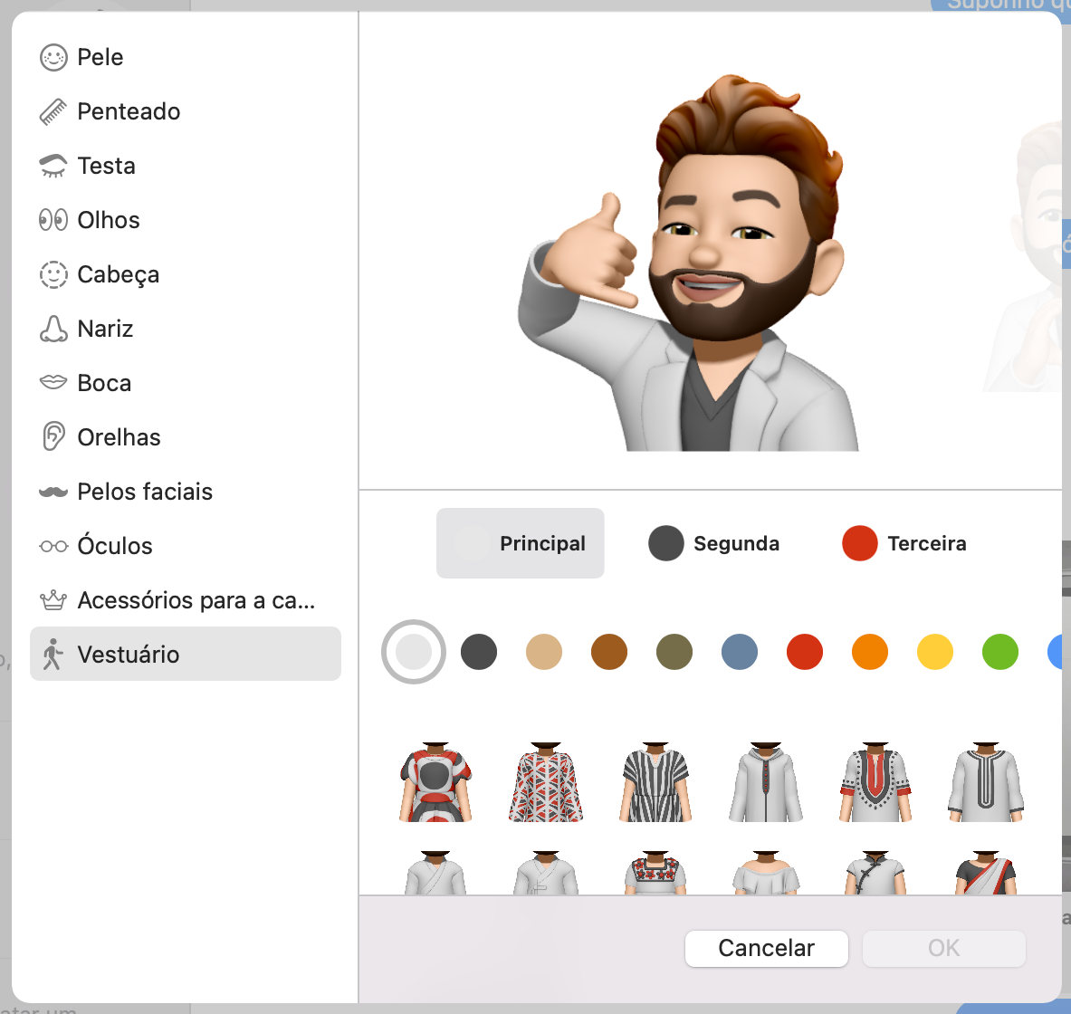 Vestuário de Memojis no beta 2 do macOS Monterey