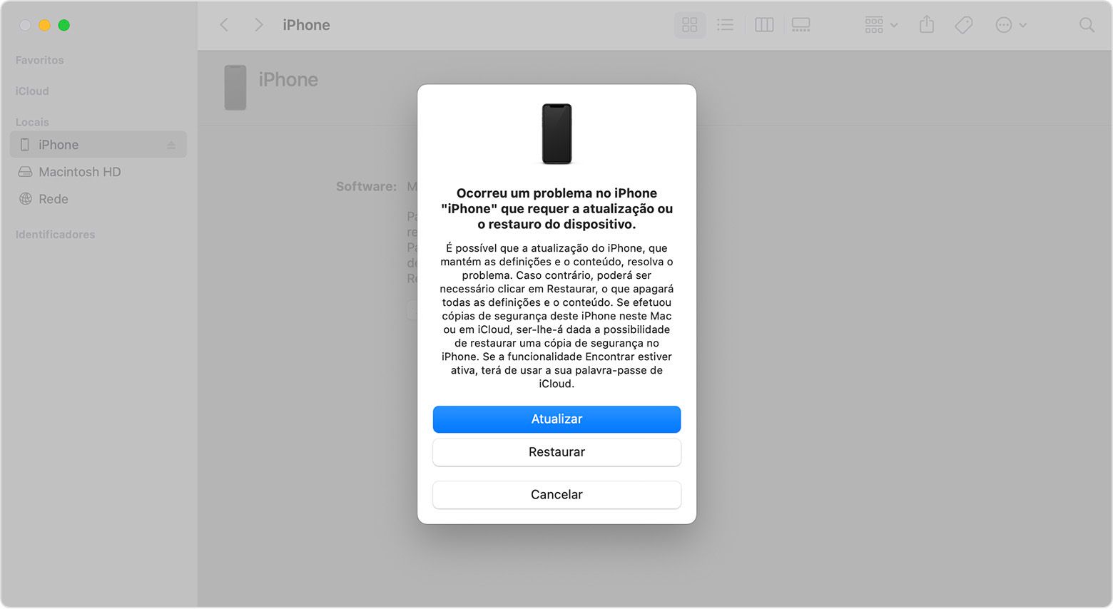 Restaurar o iPhone através do Mac ou PC