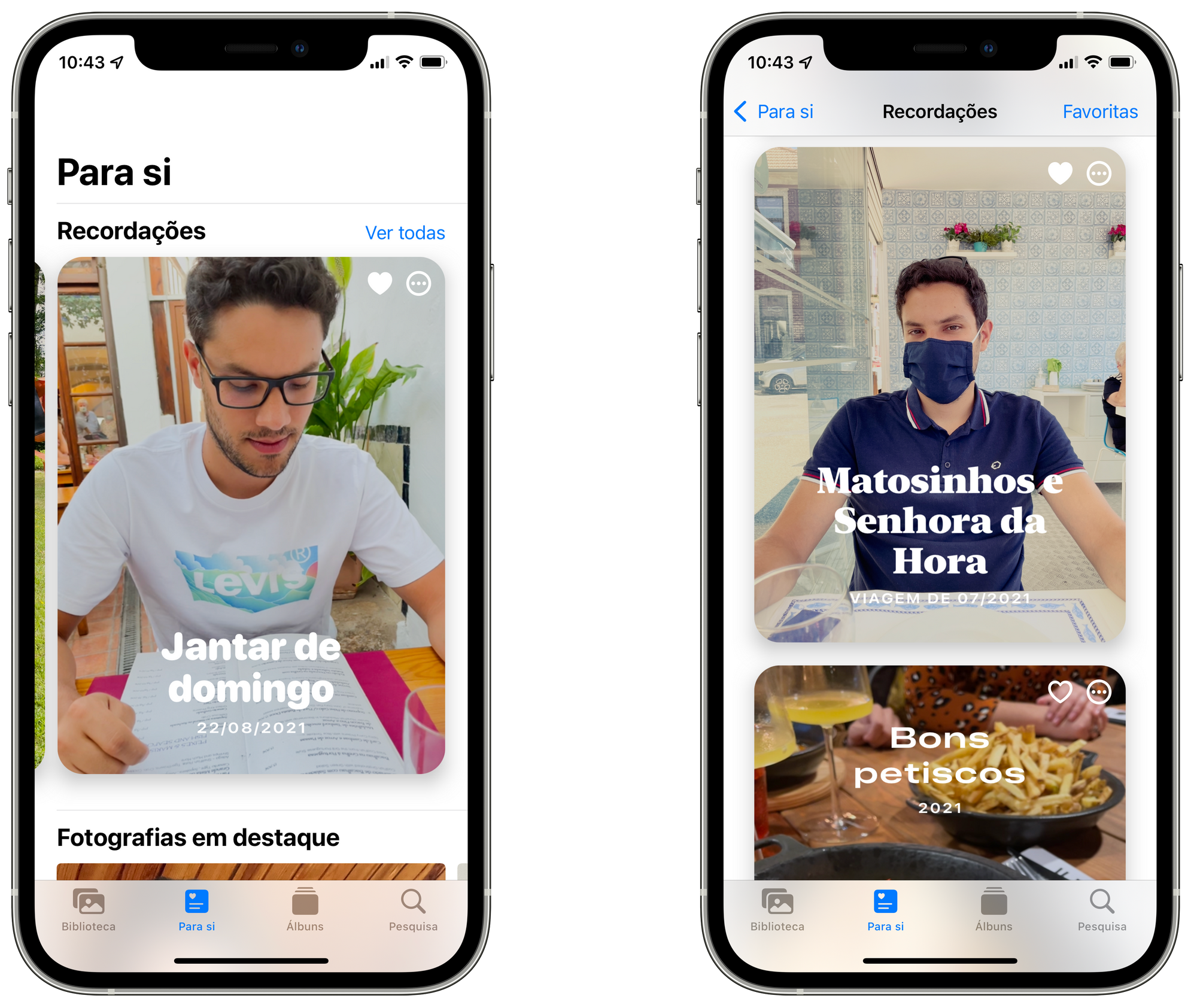 Recordações na app Fotografias no iPhone 12 Pro com iOS 15