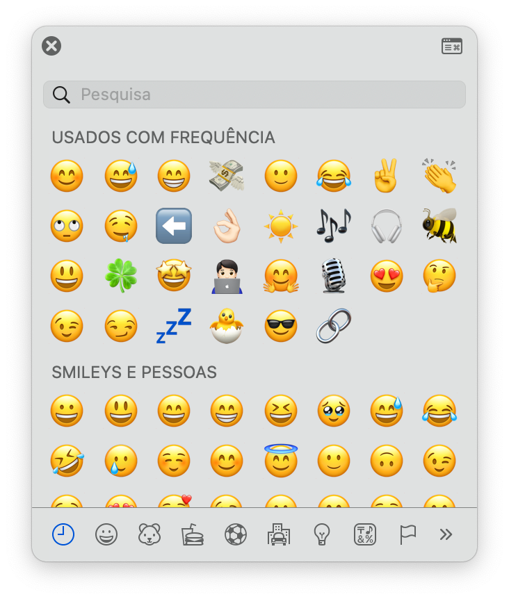 Painel e emojis do macOS