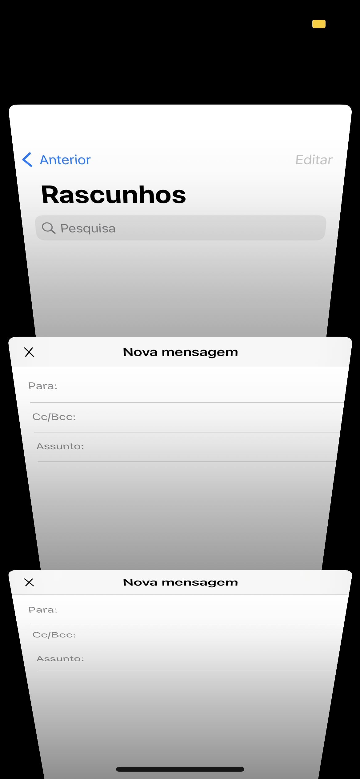 Captura de ecrã do menu de navegação entre vários rascunhos no Apple Mail.