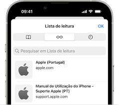 Captura de ecrã do menu pop-up do Safari com a Lista de leitura selecionada.