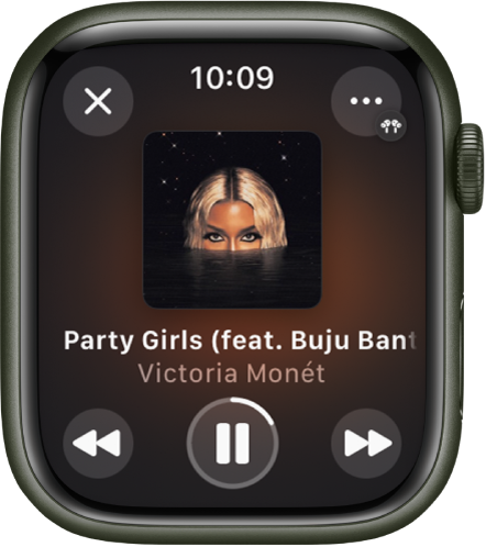 Apple Watch a reproduzir a canção "Pretty Girls" de Victoria Monét com Buju Banton.