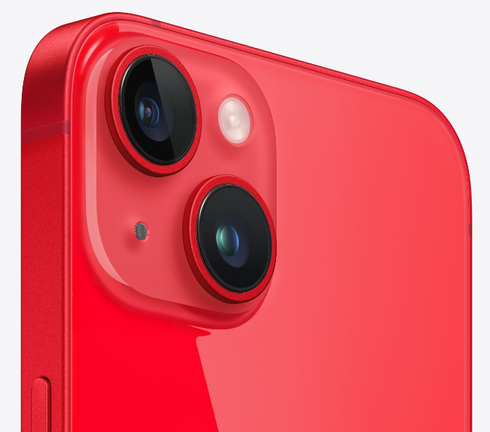 Metade superior do iPhone 14 em PRODUCT(RED).