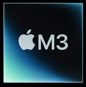 Ícone do chip M3 da Apple, um quadrado cujo centro tem o logo da Apple (a maçã trincada) seguido de um "M" e de um "3".