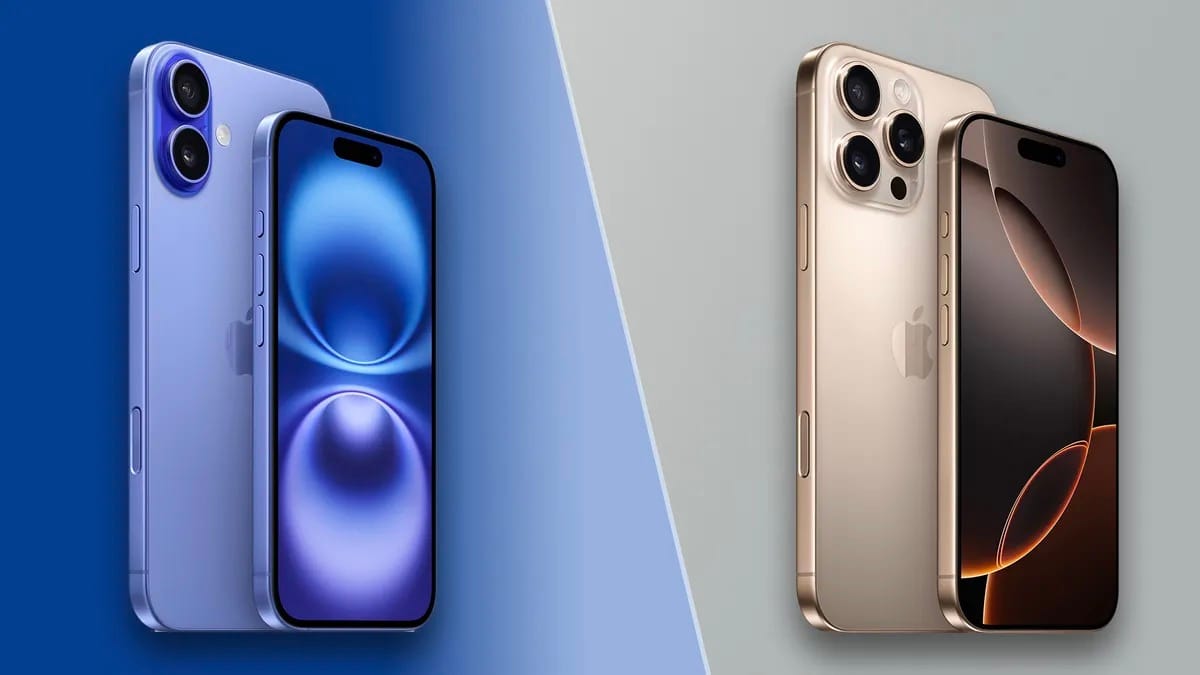 À esquerda o iPhone 16 e 16 Plus, à direita o iPhone 16 Pro e Pro Max.