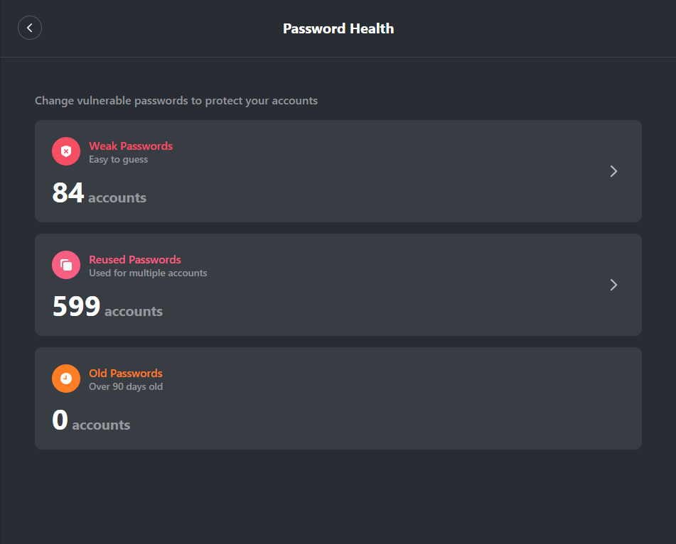 Saúde das Palavras-passe no NordPass