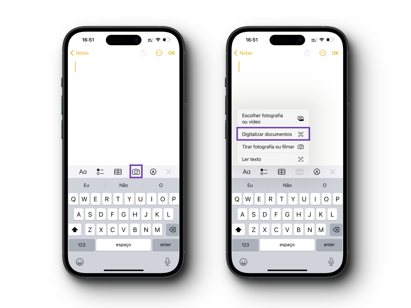 Iniciar a digitalização de um documento no iPhone ou iPad