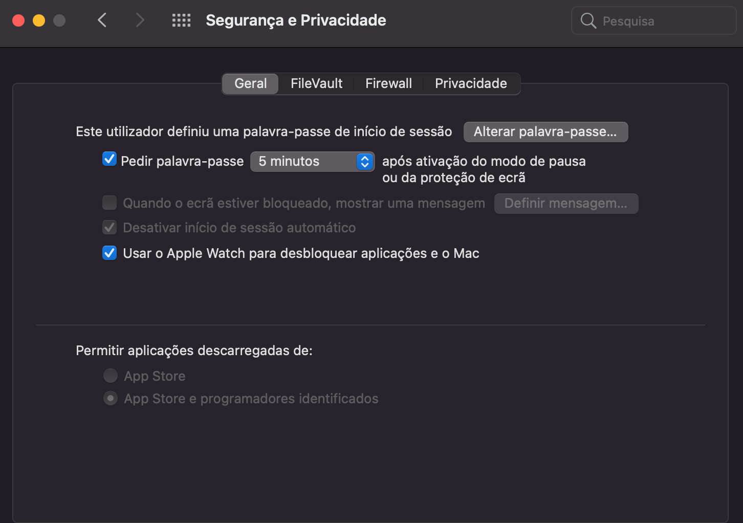 Preferências do Sistema de Segurança e Privacidade