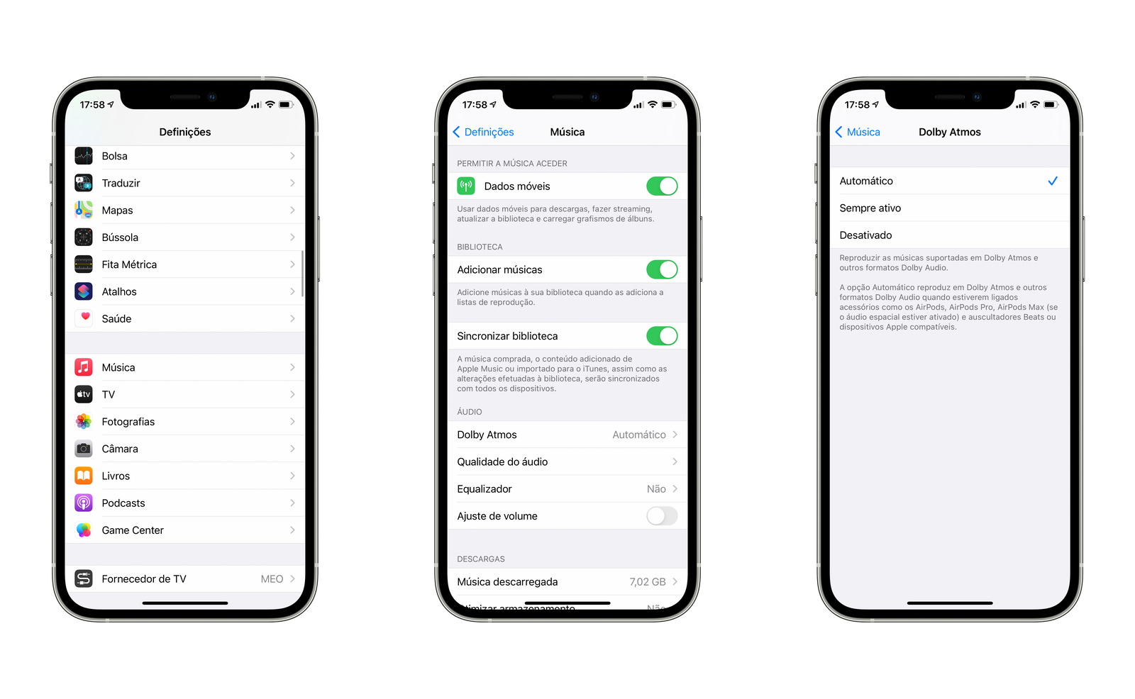 Forçar o Áudio Espacial a estar "sempre ativo" nas definições no iOS 14.6