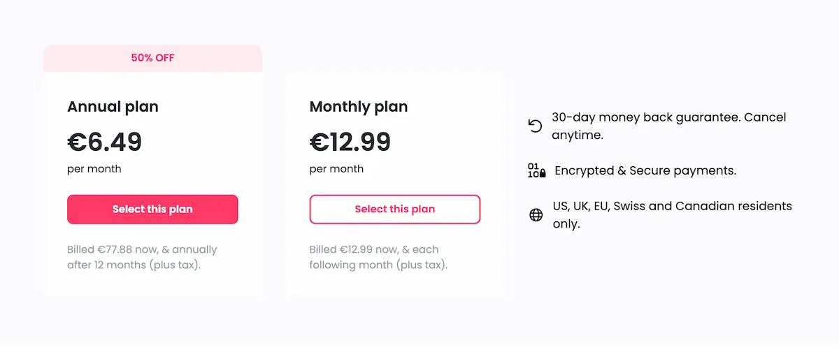Preço do serviço da Incogni