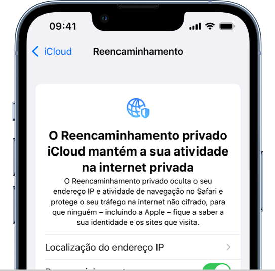 Captura de ecrã do Reencaminhamento privado iCloud.