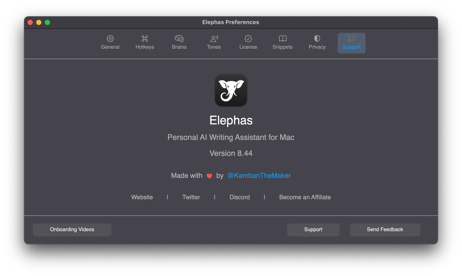 Imagem com a interface de utilizador das preferências do Elephas