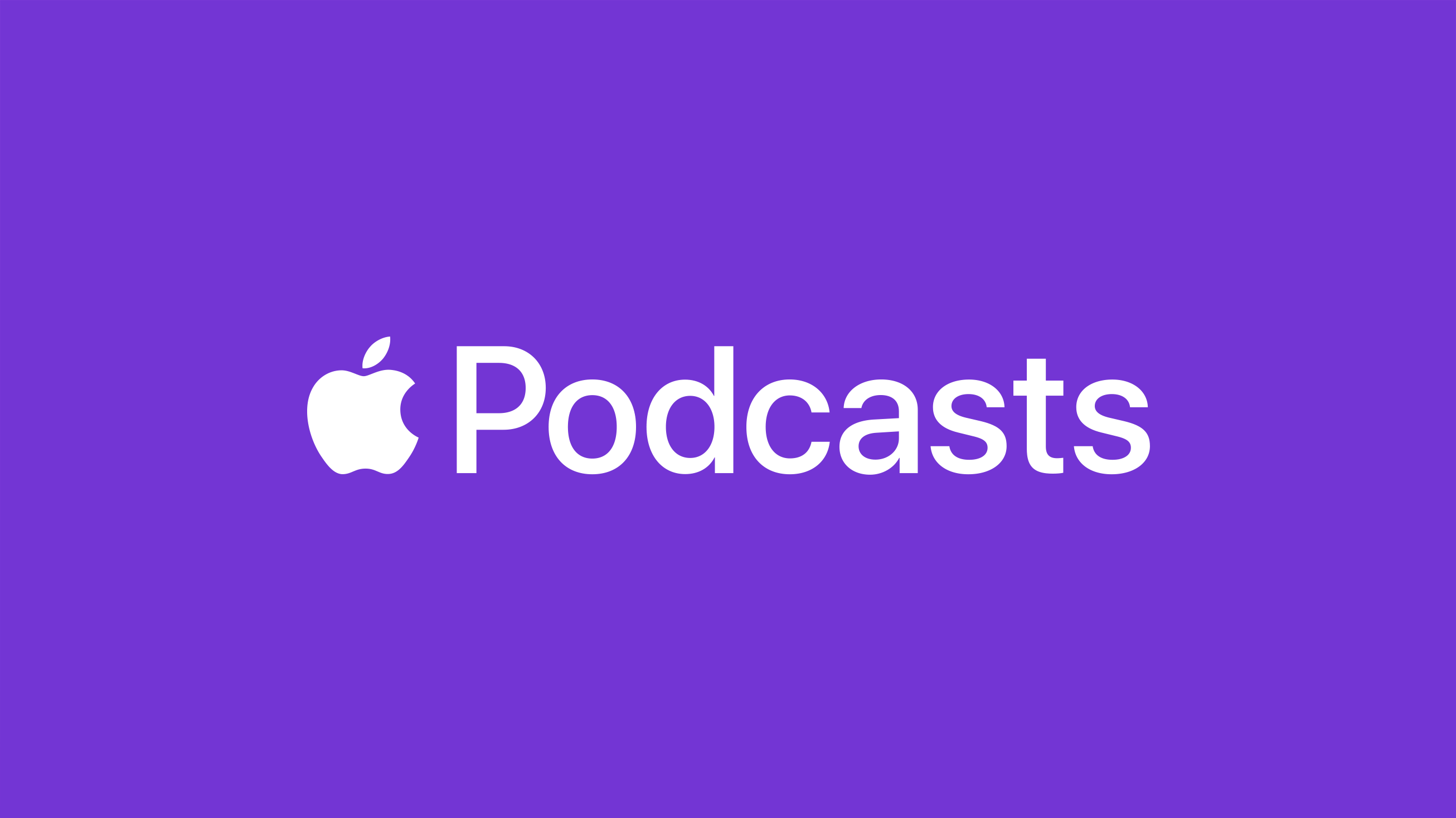 Na imagem, lê-se "Apple Podcasts", mas a palavra "Apple" é substituída pelo logo da marca, uma maçã trincada do lado direito.